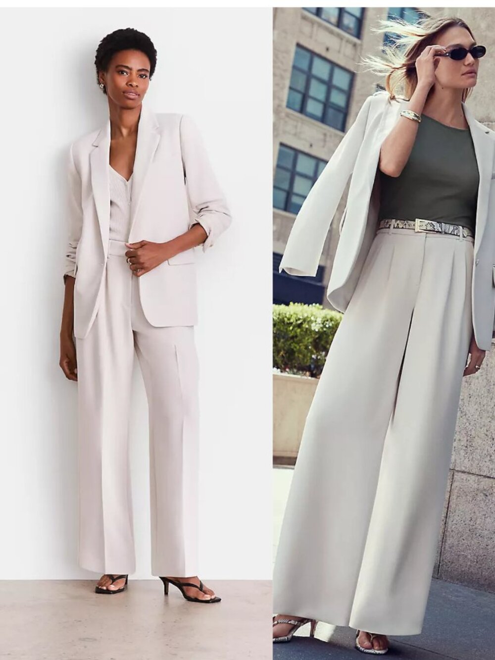 NWT LOFT Versa Crepe Drape Relaxed Blazer & Straight Pants in White Clay Size 12